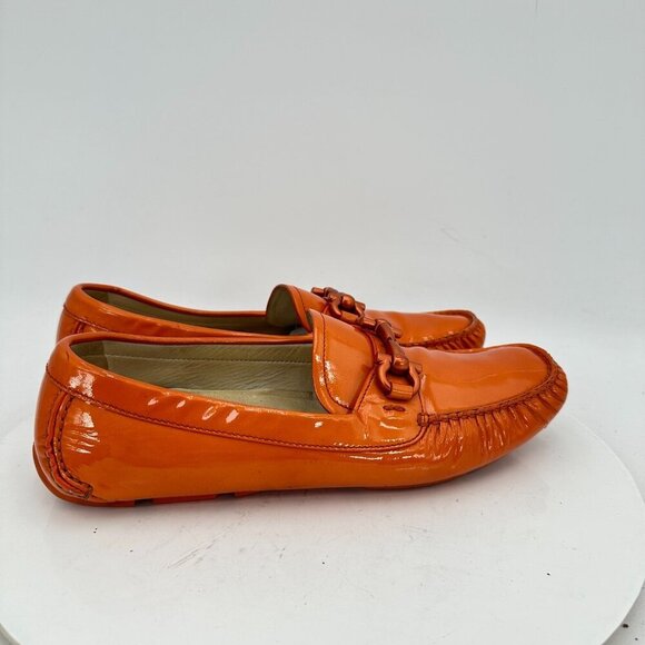 Salvatore Ferragamo Men Size 8.5M Orange Patent Leather Horsebit Loafer Shoes - Picture 4 of 10